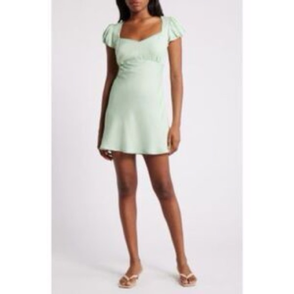 🇺🇸 SALE Green Puff Sleeve Sweetheart Mini Sundress